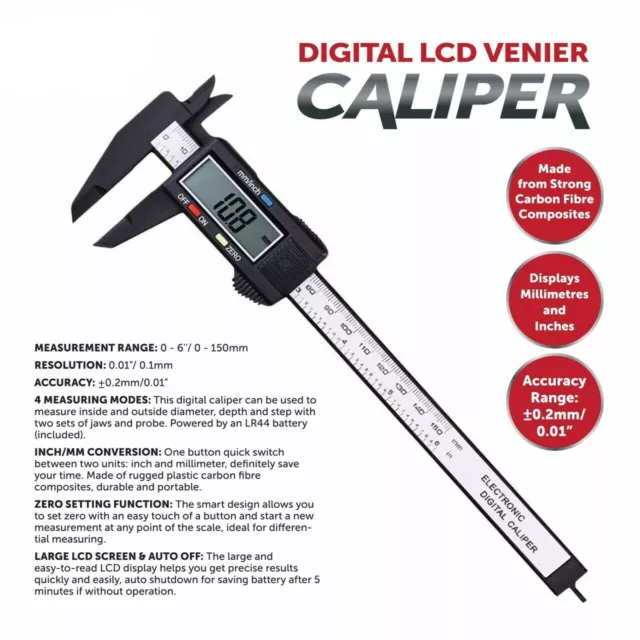 6 Inch Digital Vernier Caliper 150Mm Stainless Steel Micrometer Electronic Tool