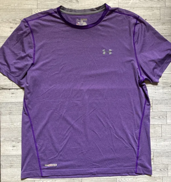 Womens Under Armour Heatgear Activewear Top Size 2XL Fitted Purple UA Shirt Plus