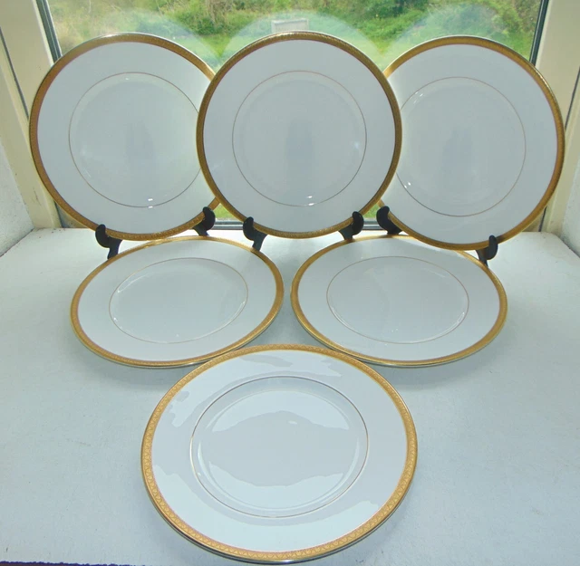 ROYAL DOULTON FINE China Royal Gold Pattern H4980 6 x Dinner Plates