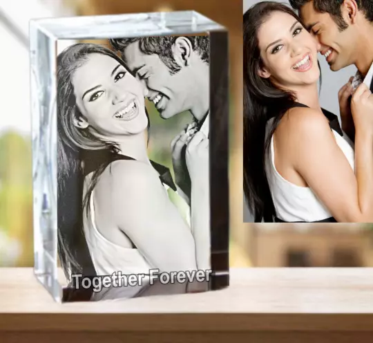 3D Photo Glass Crystal Block Personalised -Laser Etched -Gift Boxed Present 2