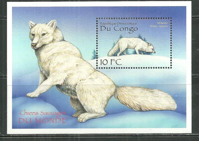 Zaire [Congo] 1520 Mnh Souvenir Sheet Canines; Renard Scv 8.50
