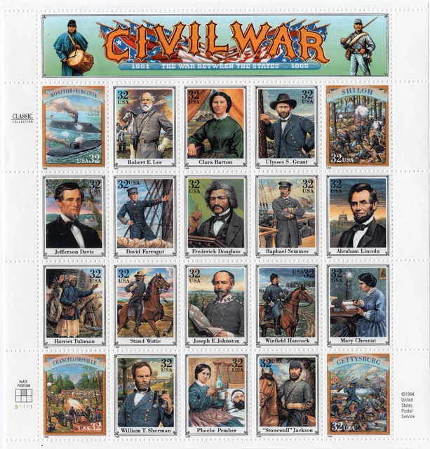 Scott #2975a 29¢ Civil War (Robert E Lee) Sheet of 20 Stamps - MNH
