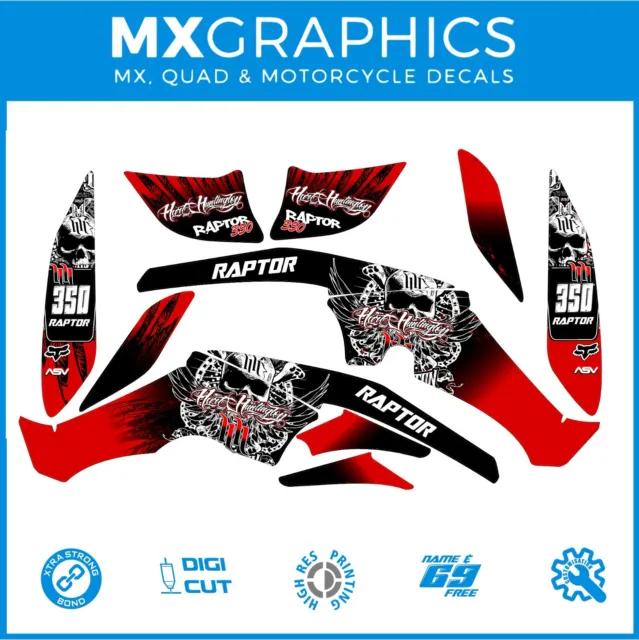 🔴 Yamaha Raptor 350 Quad 04-14 FREE Name. Decals Graphics Stickers Red skull