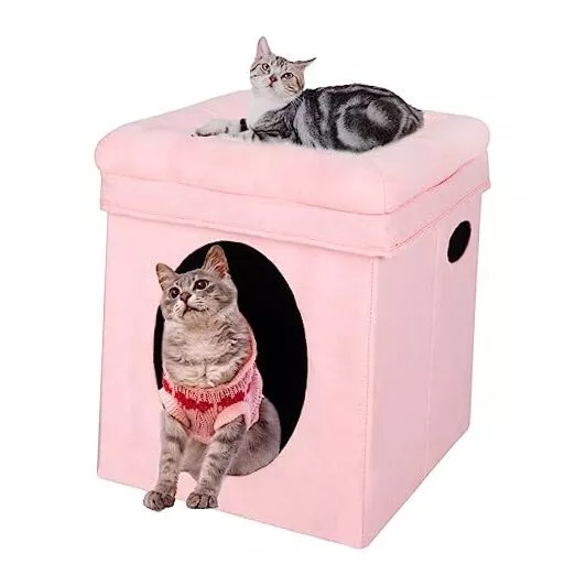 Cat House for Indoor Cats, Collapsible Cat Beds for Indoor Cats, Foldable Pink