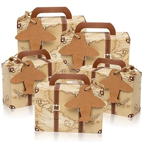 50Pcs Party Favor Candy Box, Vintage Mini Suitcase Favor Box, Kraft Paper