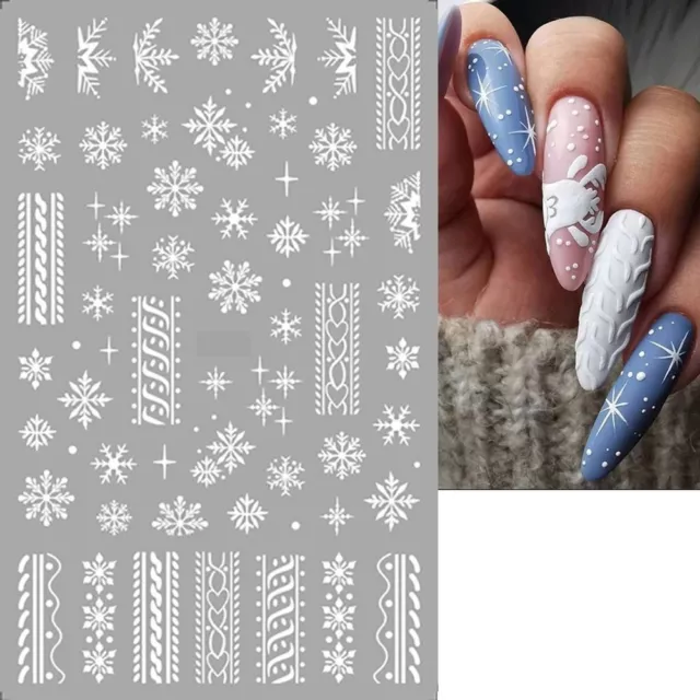 Weihnachten Nail Art Aufkleber Aufkleber weiß Schneeflocken gestrickte Spitzensterne (998)