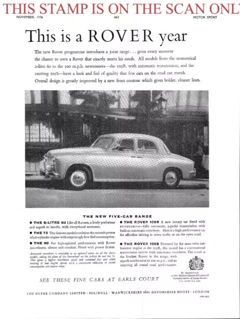 ROVER '60' 2-Litre Saloon Motor Car ADVERT : Original 1956 Print Ad 704/43