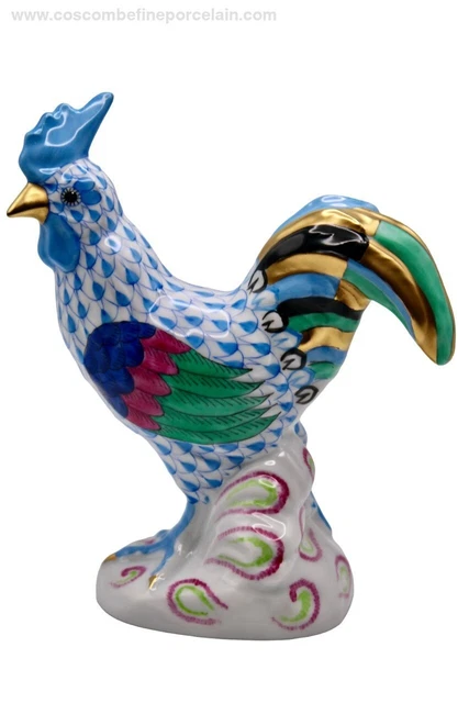 Superb Herend Porcelain Figurine Rooster Cock Blue Fishnet fish scale RP £325.00