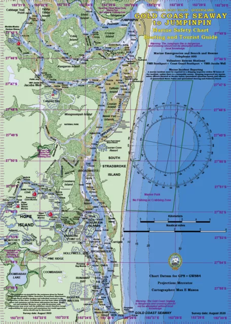 Boating, Fishing, Qld Marine Safety Chart - GOLD COAST SEAWAY TO MANLY - Camtas