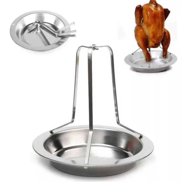 Chicken Turkey Roaster For BBQ Grill Oven Rack Stand Holder Tray Stainless Steel