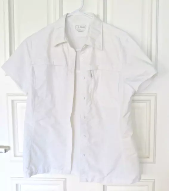 LL Bean Short Sleeve Vented Button Up Shirt Women  Hiking Outdoors White Medium