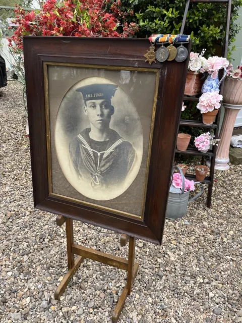 WW1 Medals With Framed Photo Of Uniformed Soldier, Long Service, A.B.R.N 3