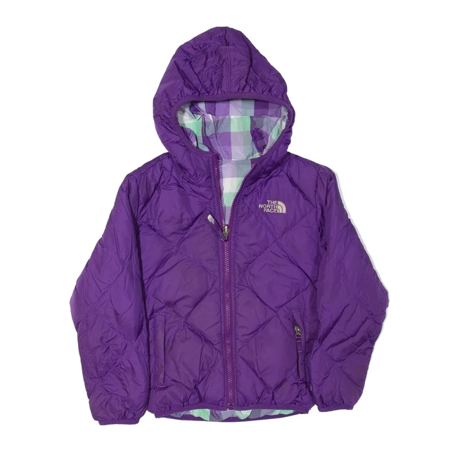 THE NORTH FACE Reversible 550 Quilted Jacket Purple Nylon Check Girls 6 Years