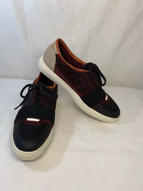 Vaneli Sport Onella Women Sneaker Crystal Embellishment Black Maroon Tan 10N