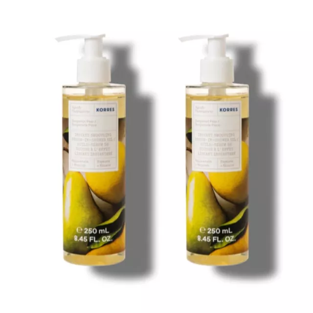 Lot 2pc New KORRES Instant Smoothing Serum-In-Shower Oil Bergamot Pear 250ml