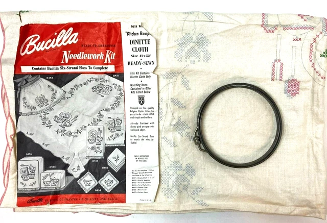 Kit de agujas vintage Bucilla tela de comedor 41"" x 52"" ramo de cocina #8451