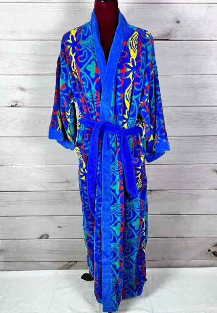 Christian Dior Monsieur Womens Robe One Size Blue Floral Microfiber Art To Wear