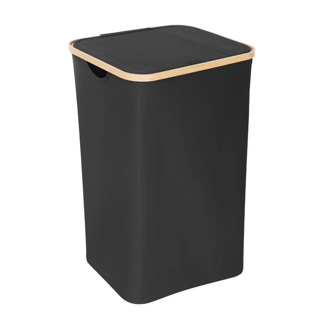Cesto per bucato con coperchio, cesto per bucato nero con sacchetto per bucato rimovibile - LC1A6