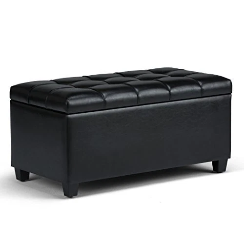 SIMPLIHOME Sienna 34 inch Wide Rectangle Lift Top Storage Ottoman Bench in Mi...
