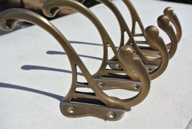 hall stand 4 COAT HOOKS door solid brass antiques vintage old style 4 " DECO B