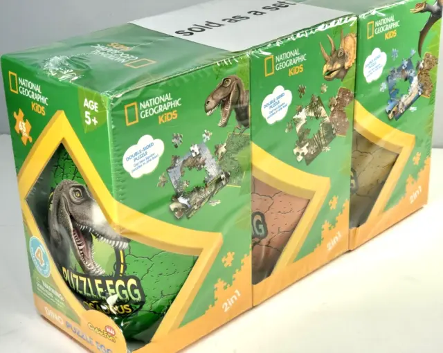 3 Pack - Assorted NATIONAL GEOGRAPHIC KIDS Dino Egg Double-Sided 2-In-1 Puzzles