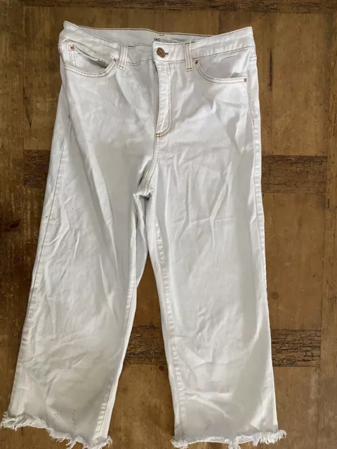 INC White Washed Jeans Womens 10/30 Wide Leg Crop Capri Stretch High Rise Fray