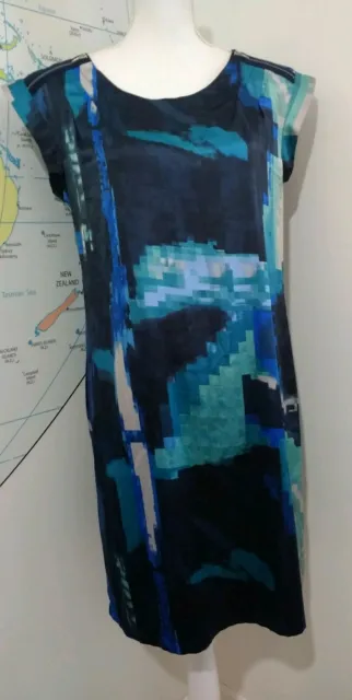 BNWT Next Blue and Jade Abstract Print Sleeveless Summer Shift Dress UK Size 12