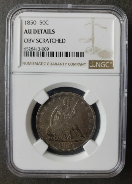 1850 50c Seated Liberty Silver Half Dollar NGC AU Details Obverse Scratched