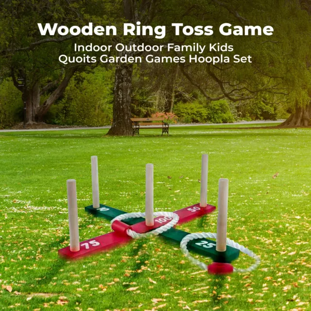 Wooden Ring Toss Game Indoor Outdoor Family Kids Quoits Garden Games Hoopla Set