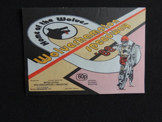 Wolverhampton Speedway v Bradford 3rd October 1988 Matchday Programme