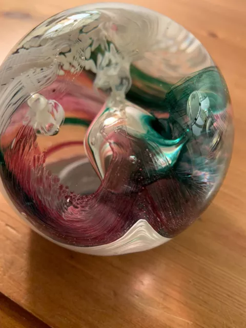 Caithness Green & Pink "Extravaganza" Swirl Paperweight Item P71589 Beautiful