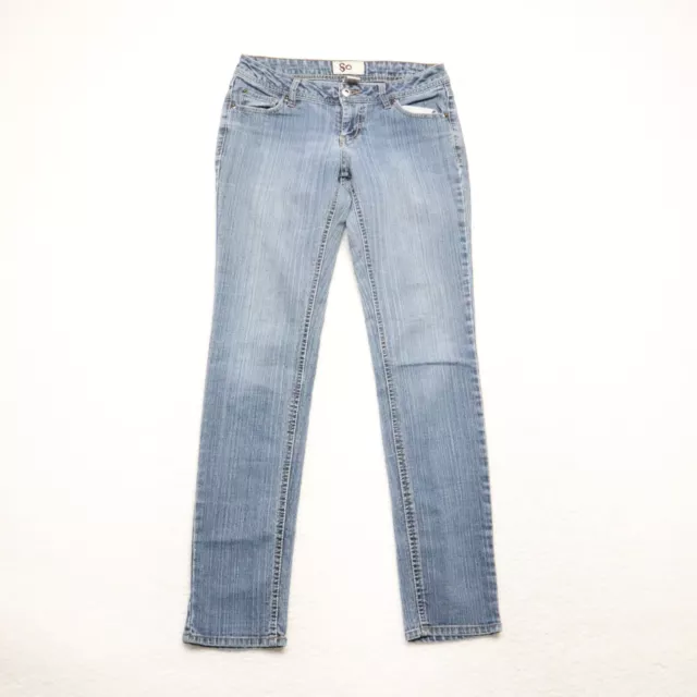 SO Women's Junior Size 7 Blue Skinny Medium Wash Cotton Blend Stretch Denim Jean