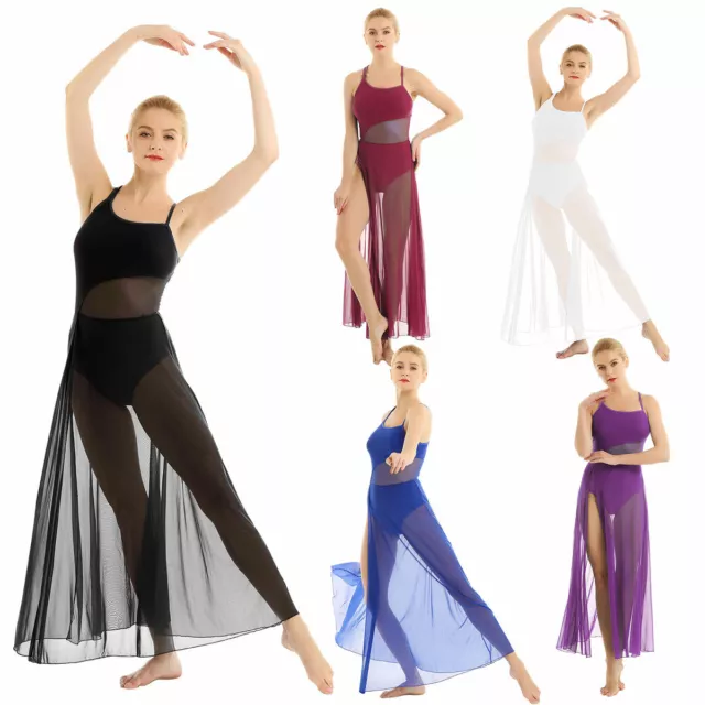Women Adults Ballroom Latin Ballet Dance Dress Mesh Maxi Dress Dancewear Costume