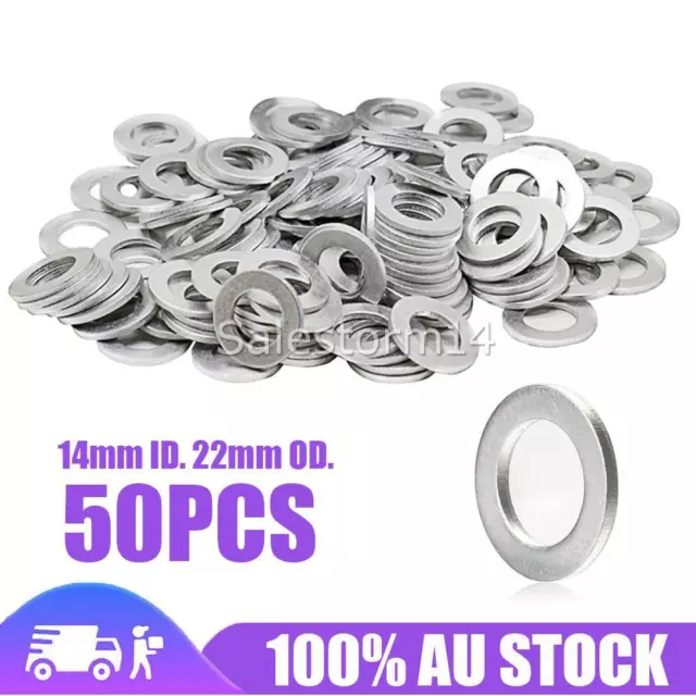 50pcs Car Engine Oil Crush Washers Drain Plug Gaskets 14mm ID. 22mm OD. Aluminum