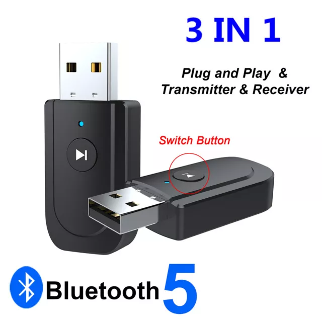 3 in1 USB Bluetooth 5.0 Audio Transmitter Receiver Adapter for TV PC Car AUX EN