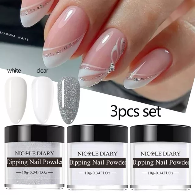 NICOLE DIARY 3Pcs Nail Dipping Powder Acrylic Nail Glitter Powder Long Lasting