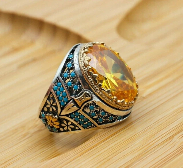 Bague pour homme citrine faite à la main en argent sterling 925 avec...