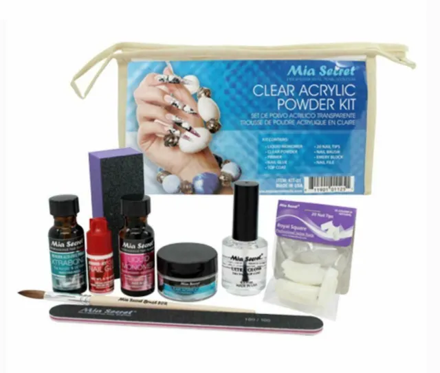 Kit Completo Profesional De Uñas En Polvo De Acrílico Transparente Mia Secret - 9 Piezas