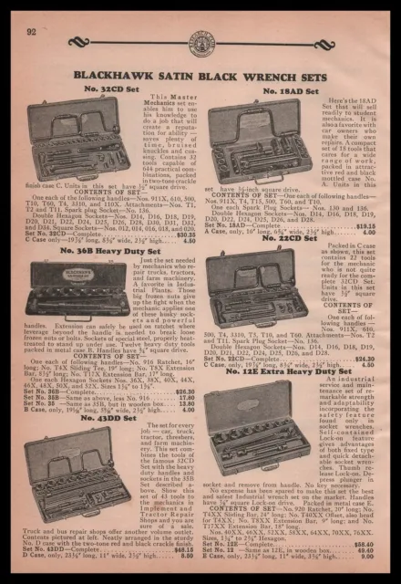 1931 Blackhawk Tool Milwaukee Wisconsin Satin Black Wrench Sets Vintage Print Ad