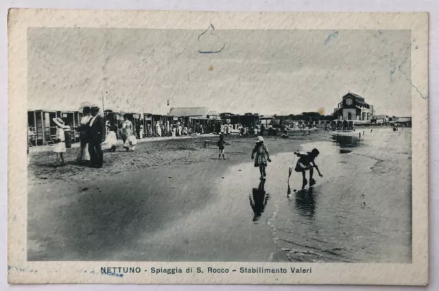 Cartolina Nettuno spiaggia San Rocco stabilimento Valeri Roma paesaggistica T13