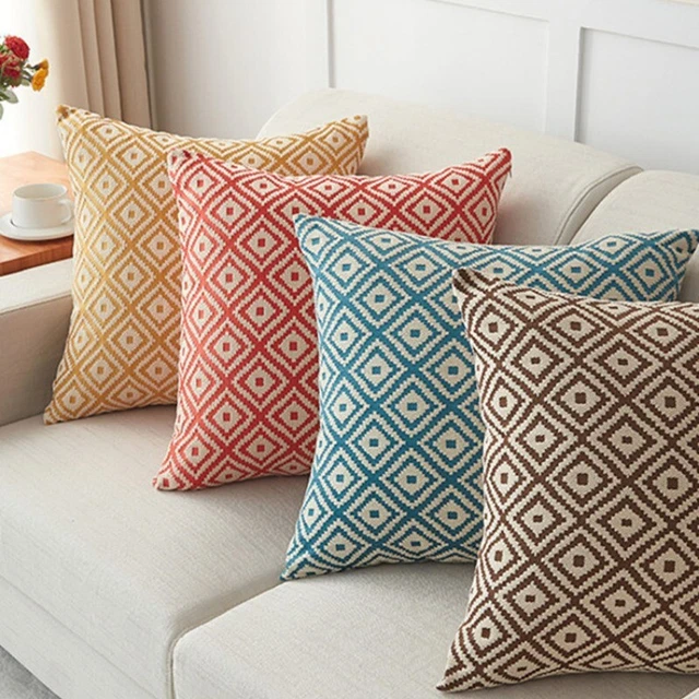 1X Ethnic Pillow Case Thick Square Checked Plaid Cushion Cover Retro No Core New