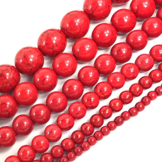 Red Gemstone Howlite Magnesite Turquoise Round Loose Beads 15" 4 6 8 10 12 14