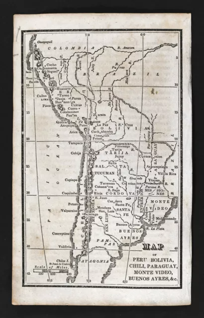 1830 Nathan Hale Map South America Argentina Chili Bolivia Peru Missions Cuzco