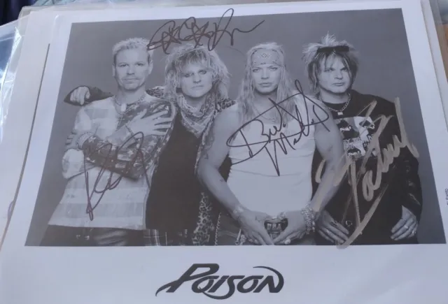Poison hand signed 8x10 photo authentic autographs from all 4 members