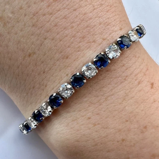 Sapphire 18k White Gold Plated Tennis Bracelet lab-created 7.5 inch 3MM Women Sapphire 18k White Gold Plated Tennis Bracelet lab-created 7.5 inch 3MM Women