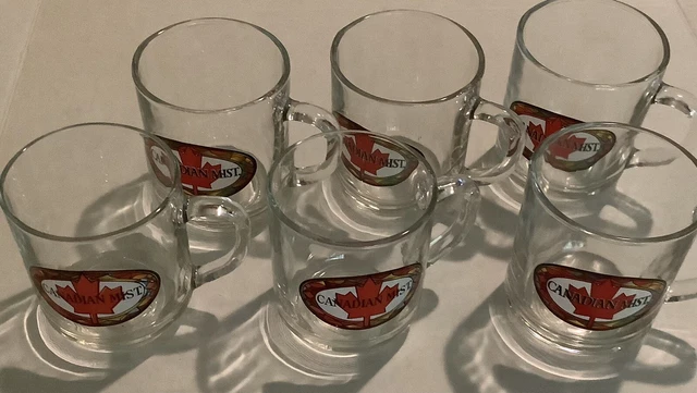 Canadian Mist 6 Wiskey Glasses Barware Man Cave Clear Handled Leaf Logo Vintage