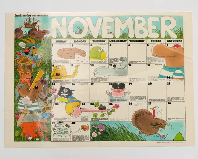 November 1981 2-Sided Class Calendar & Owl Poster Instructor Magazine Supplement