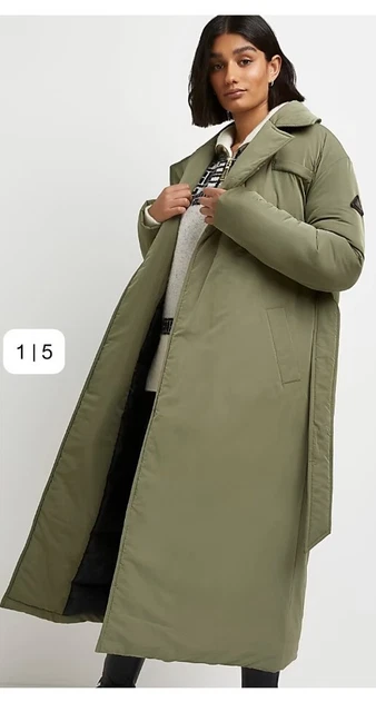 Cappotto trench verde cachi River Island taglia 12, 14, nuovo con etichette instagram