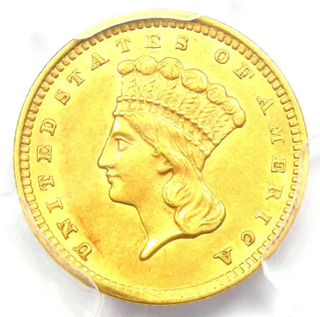 1856 Indian Gold Dollar G$1 Coin - Certified PCGS AU58 - Rare Gold Coin!
