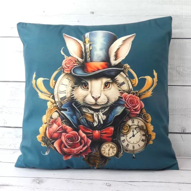 Steampunk Rabbit Vintage Alice in Wonderland Cushion Cover Decorative Novelty